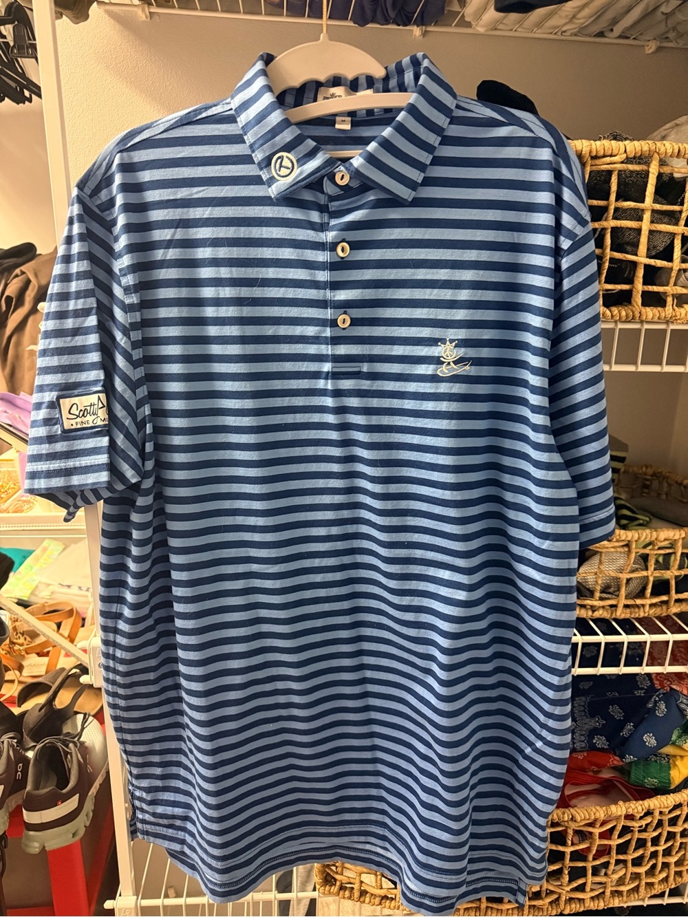 Scotty Cameron Peter millar Blue Striped Polo Shirt. New medium